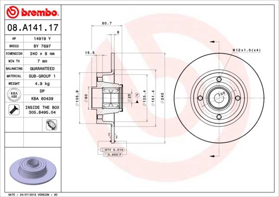 Brembo 08.A141.17 - Jarrulevy inparts.fi