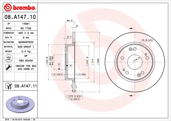 Brembo 08.A147.11 - Jarrulevy inparts.fi