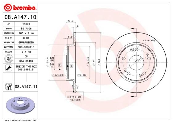 Brembo 08.A147.10 - Jarrulevy inparts.fi