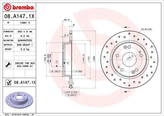 Brembo 08.A147.1X - Jarrulevy inparts.fi