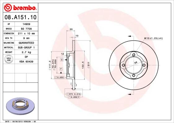 Brembo 08.A151.10 - Jarrulevy inparts.fi