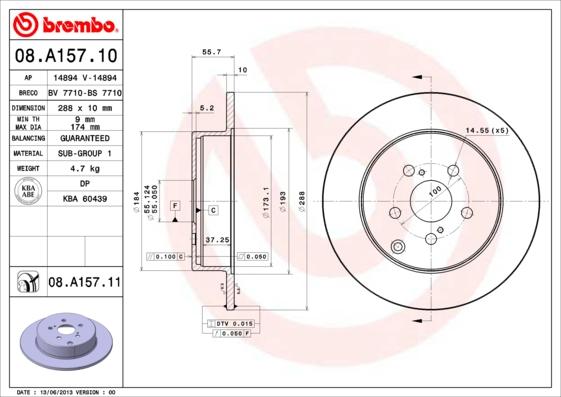 Brembo 08.A157.11 - Jarrulevy inparts.fi