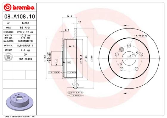 Brembo 08.A108.10 - Jarrulevy inparts.fi