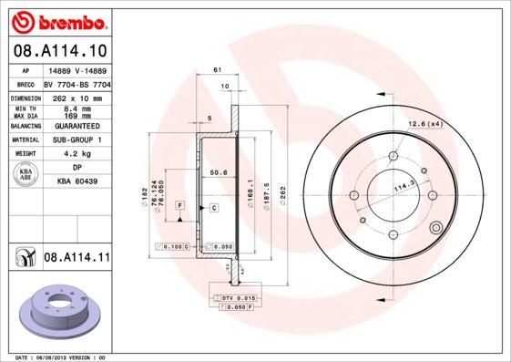 Brembo 08.A114.10 - Jarrulevy inparts.fi