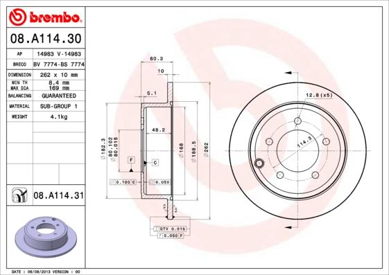 Brembo 08.A114.30 - Jarrulevy inparts.fi