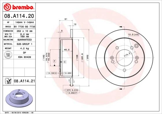 Brembo 08.A114.20 - Jarrulevy inparts.fi