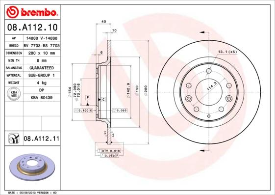 Brembo 08.A112.11 - Jarrulevy inparts.fi
