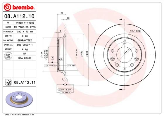 Brembo 08.A112.10 - Jarrulevy inparts.fi