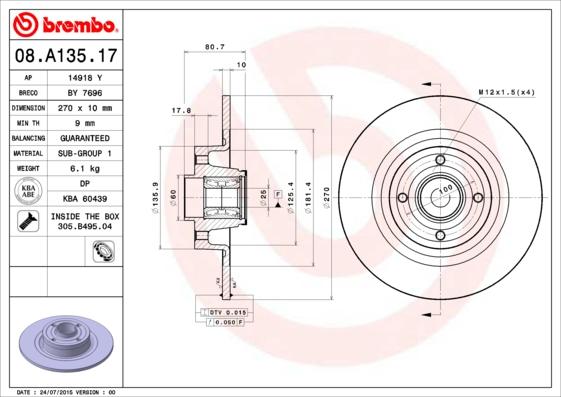 Brembo 08.A135.17 - Jarrulevy inparts.fi