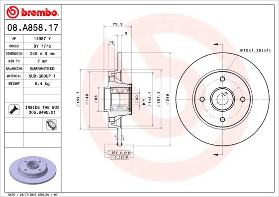 Brembo 08.A858.17 - Jarrulevy inparts.fi