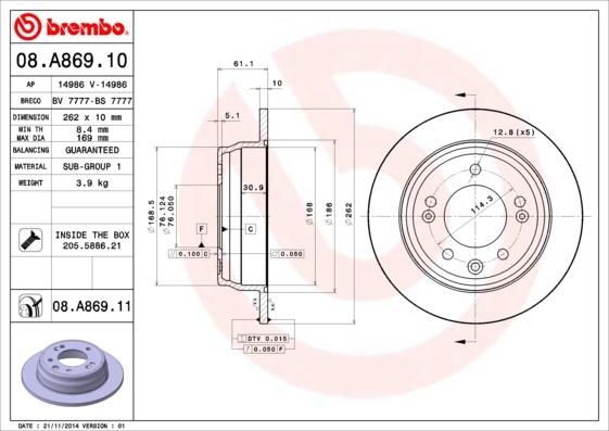 Brembo 08.A869.10 - Jarrulevy inparts.fi