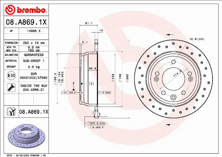 Brembo 08.A869.1X - Jarrulevy inparts.fi