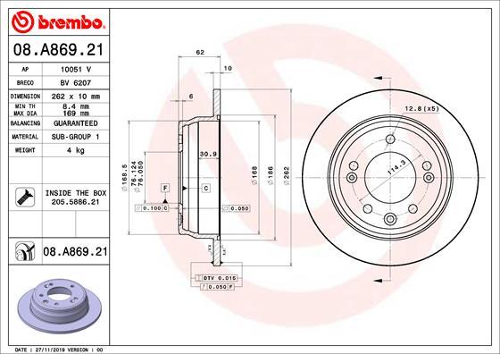 Brembo 08.A869.21 - Jarrulevy inparts.fi