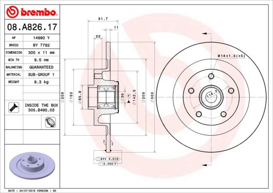 Brembo 08.A826.17 - Jarrulevy inparts.fi