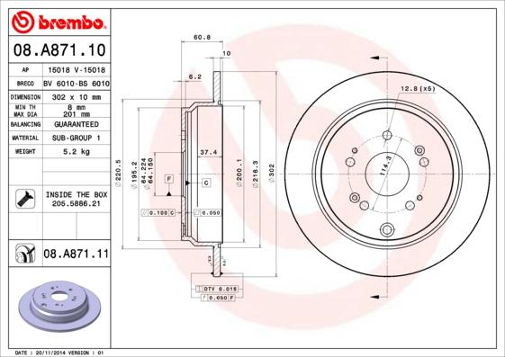 Brembo 08.A871.10 - Jarrulevy inparts.fi