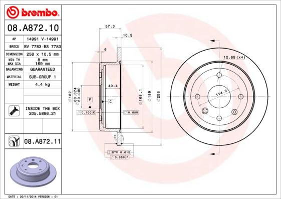 Brembo 08.A872.10 - Jarrulevy inparts.fi