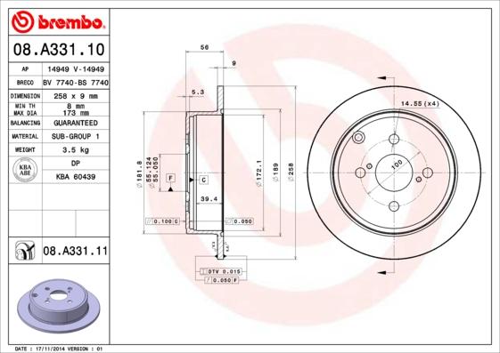 Brembo 08.A331.10 - Jarrulevy inparts.fi