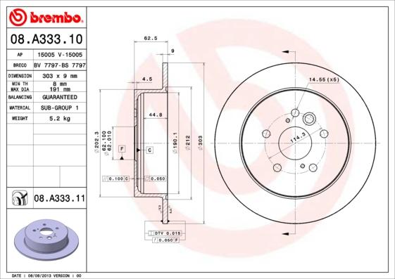 Brembo 08.A333.10 - Jarrulevy inparts.fi