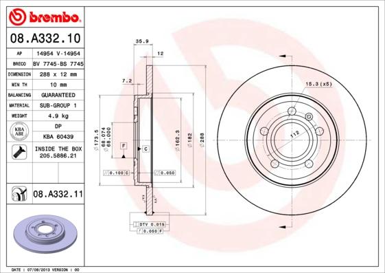 Brembo 08.A332.10 - Jarrulevy inparts.fi