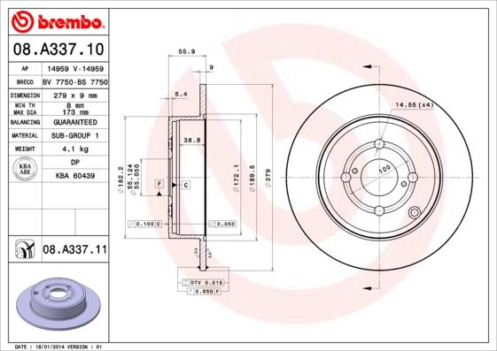 Brembo 08.A337.10 - Jarrulevy inparts.fi