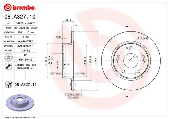 Brembo 08.A327.10 - Jarrulevy inparts.fi