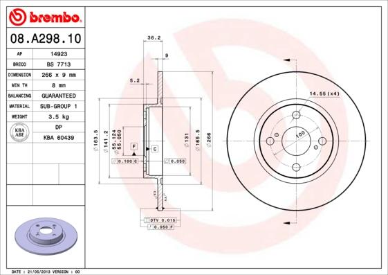 Brembo 08.A298.10 - Jarrulevy inparts.fi