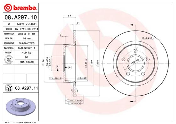 Brembo 08.A297.11 - Jarrulevy inparts.fi