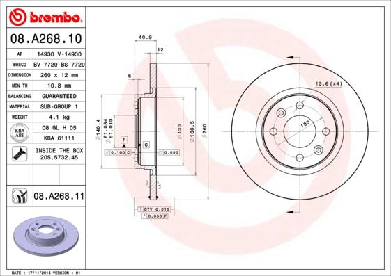 Brembo 08.A268.10 - Jarrulevy inparts.fi