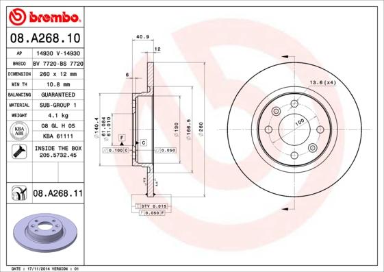 Brembo 08.A268.11 - Jarrulevy inparts.fi