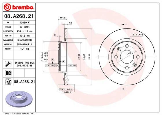 Brembo 08.A268.21 - Jarrulevy inparts.fi