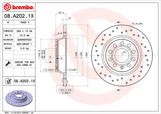 Brembo 08.A202.1X - Jarrulevy inparts.fi