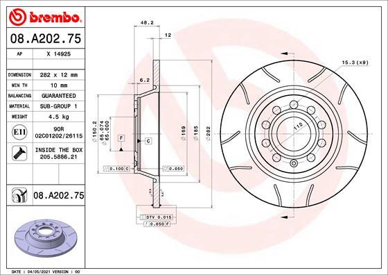 Brembo 08.A202.75 - Jarrulevy inparts.fi