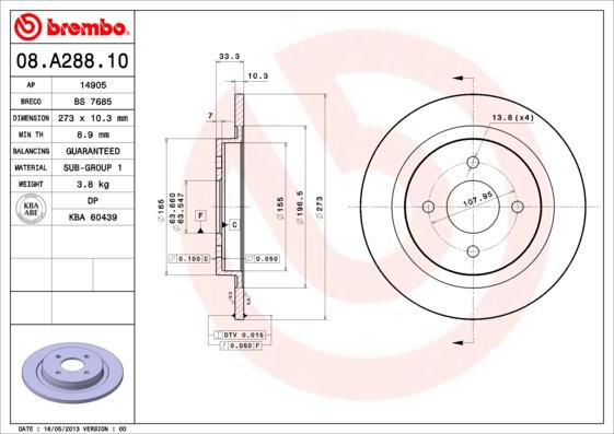 Brembo 08.A288.10 - Jarrulevy inparts.fi