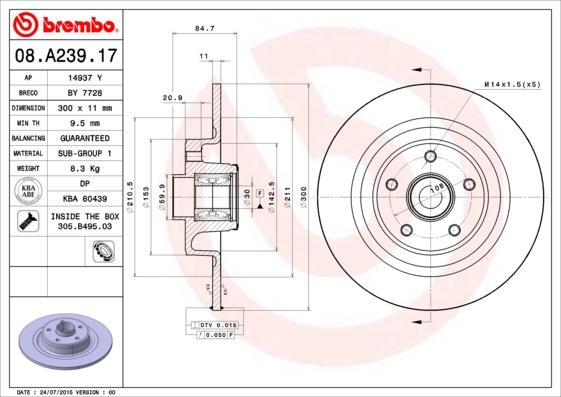 Brembo 08.A239.17 - Jarrulevy inparts.fi