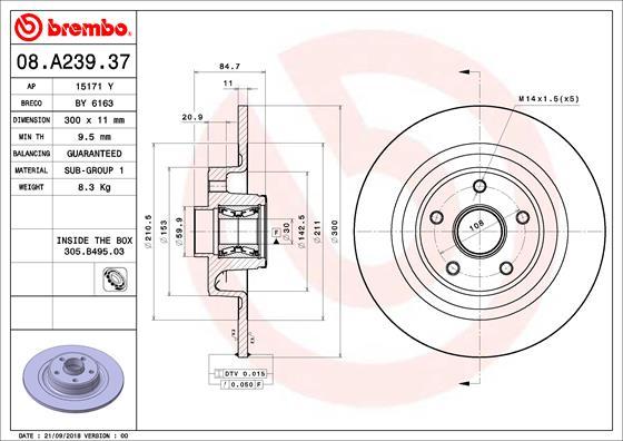 Brembo 08.A239.37 - Jarrulevy inparts.fi