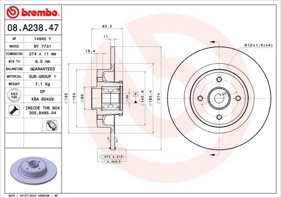 Brembo 08.A238.47 - Jarrulevy inparts.fi