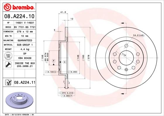 Brembo 08.A224.10 - Jarrulevy inparts.fi