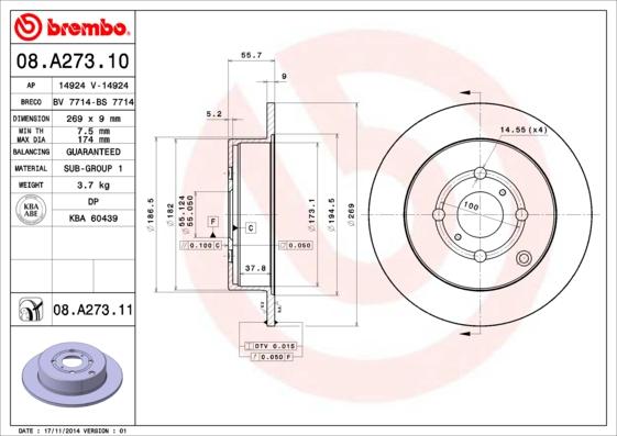 Brembo 08.A273.10 - Jarrulevy inparts.fi