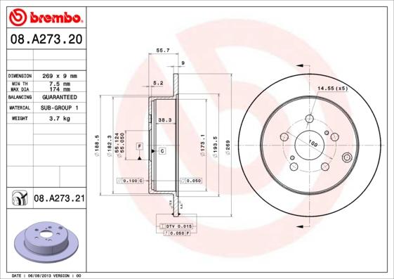 Brembo 08.A273.20 - Jarrulevy inparts.fi