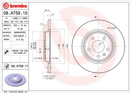 Brembo 08.A759.11 - Jarrulevy inparts.fi