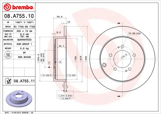 Brembo 08.A755.10 - Jarrulevy inparts.fi