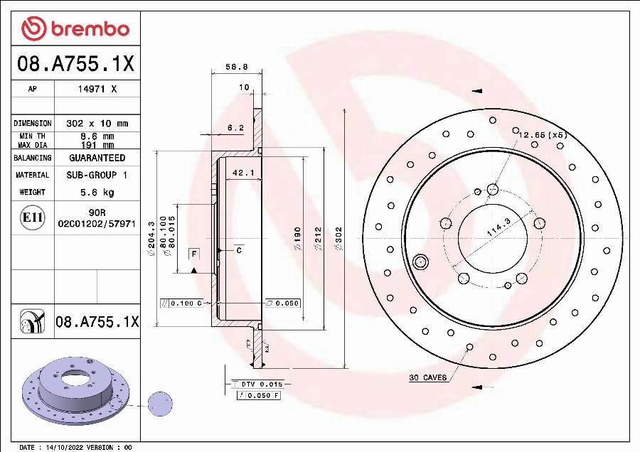 Brembo 08.A755.1X - Jarrulevy inparts.fi