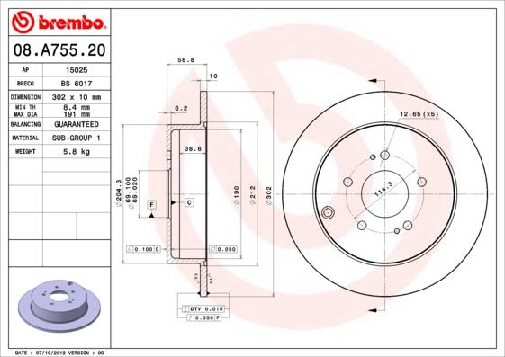 Brembo 08.A755.20 - Jarrulevy inparts.fi