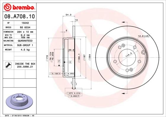 Brembo 08.A708.10 - Jarrulevy inparts.fi