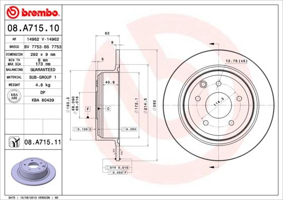 Brembo 08.A715.10 - Jarrulevy inparts.fi