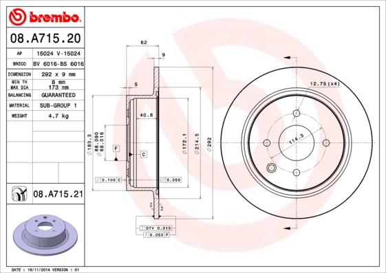 Brembo 08.A715.21 - Jarrulevy inparts.fi