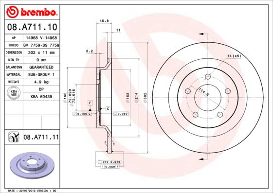 Brembo 08.A711.10 - Jarrulevy inparts.fi