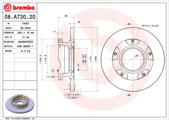 Brembo 08.A730.20 - Jarrulevy inparts.fi