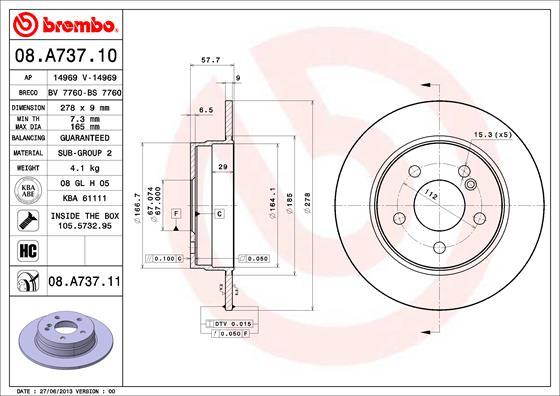 Brembo 08.A737.10 - Jarrulevy inparts.fi