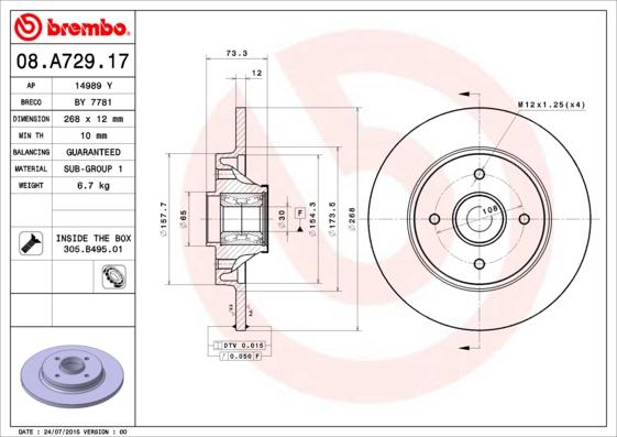 Brembo 08.A729.17 - Jarrulevy inparts.fi